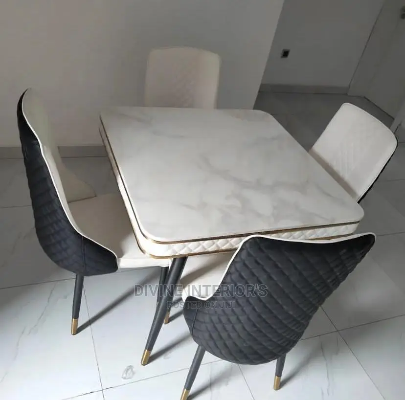Luxurious Marble Top Dinning Table With Four Leather Chairs