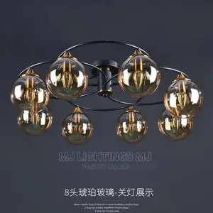 Retro Chandelier Smoky Gray Amber Glass Ball Chandelier