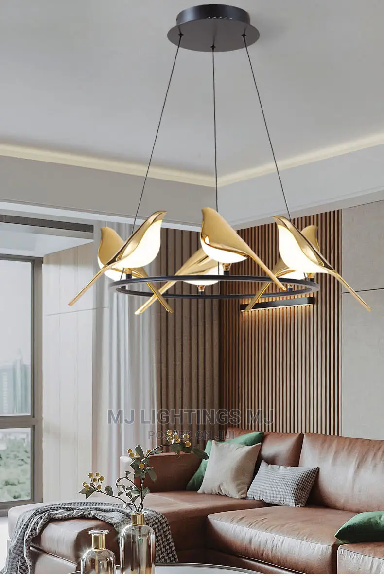 Gold LED Magpie Bird Ceiling Chandelier for Dining Room.
