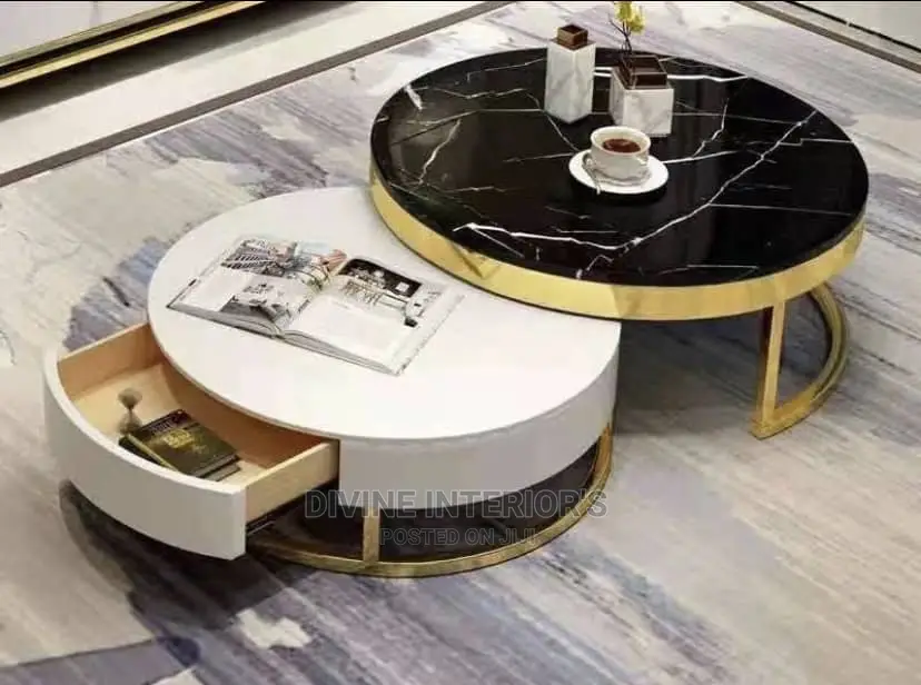 Luxurious Marble Center Table With Extension and Drawer