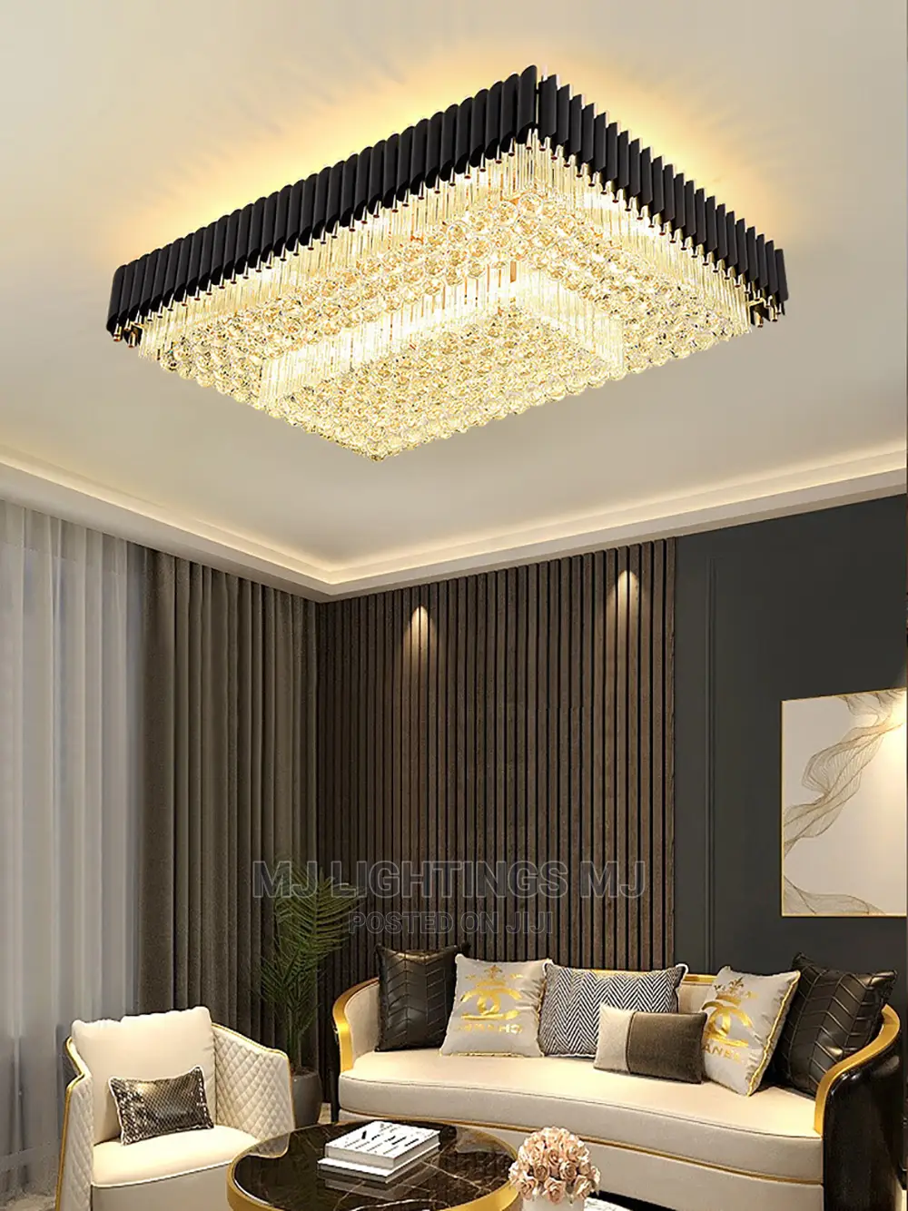 Round Rectangular Crystal Ceiling Lamp.