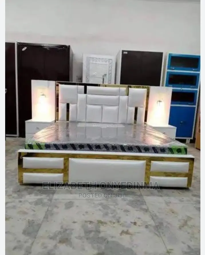 6ft by 6ft Padded Bedfram Cream Color
