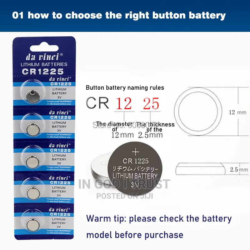 5pcs/Pack CR1225 Lithium Button Battery