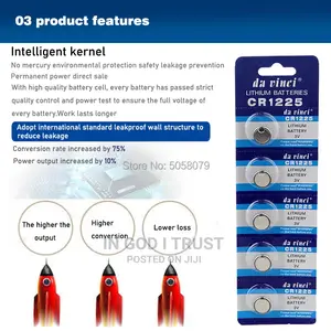 5pcs/Pack CR1225 Lithium Button Battery