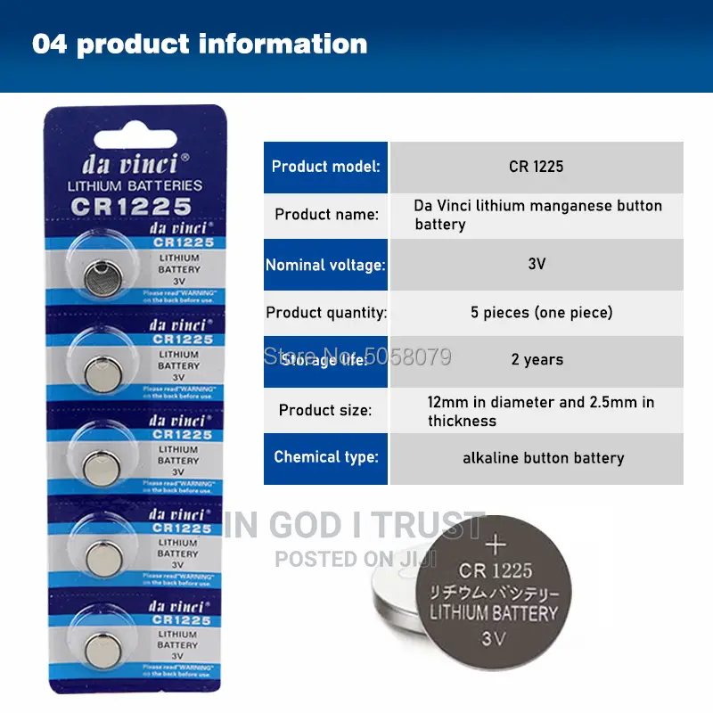 5pcs/Pack CR1225 Lithium Button Battery