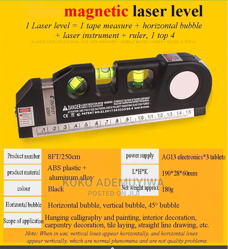 Magnetic 3 in 1 Laser Spirit Level Plum + 8ft Tape + Tripod for sale ...