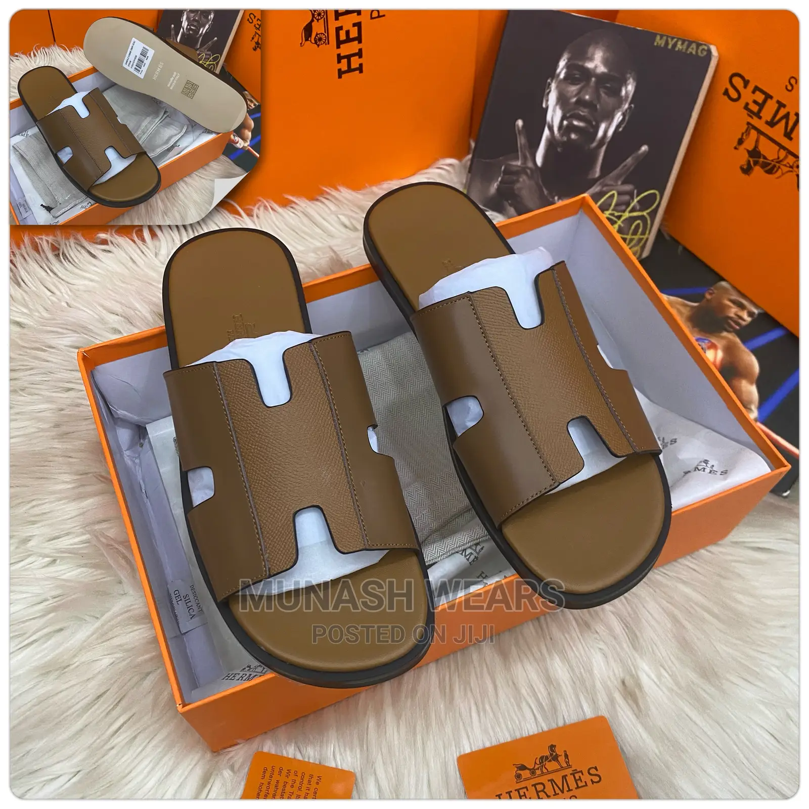 Original Leather Hermes Leather Slipers