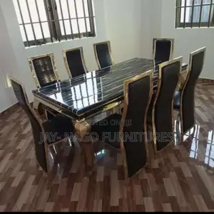 Classic 8 Seater Marble Table With Leather Chairs