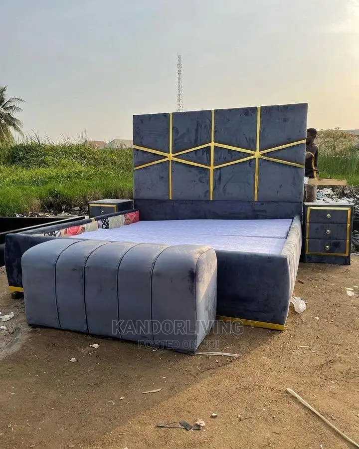 Padded Bedframe With Bedside Drawer/Ottoman