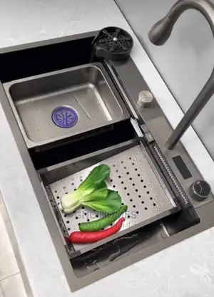 Black Kitchen Sink and Water Fall Tap