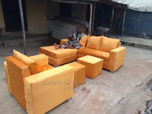 L-Shape Chairs With Center Table and Pouf