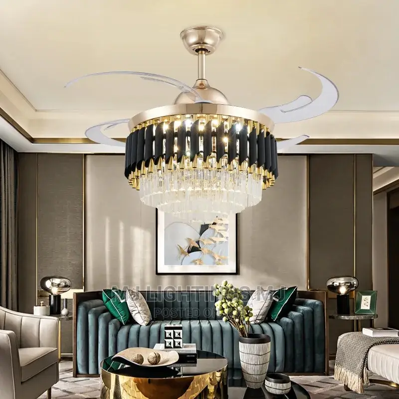 Modern Luxury Crystal Invisible Ceiling Fan Lamp.