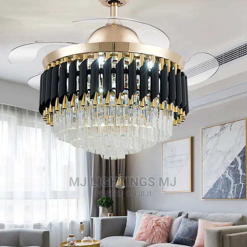 Modern Luxury Crystal Invisible Ceiling Fan Lamp.