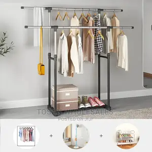 Heavy Duty Double Pole Telescopic Cloth Hanger With Wheel