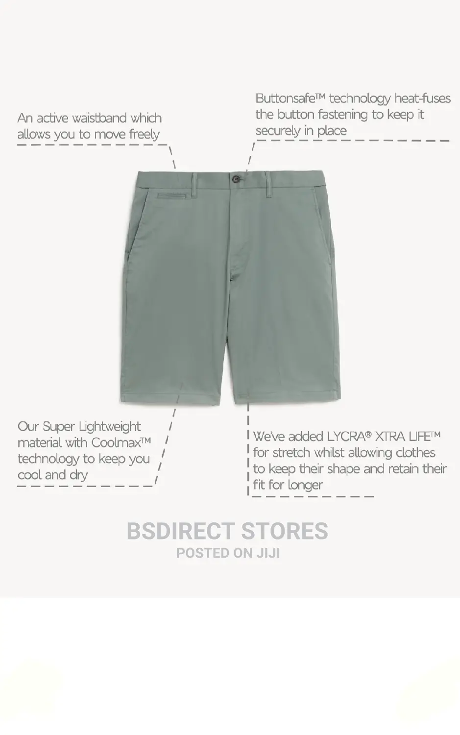 Marks And Spencer Green 36in Super Lightweight Stretch Chino
