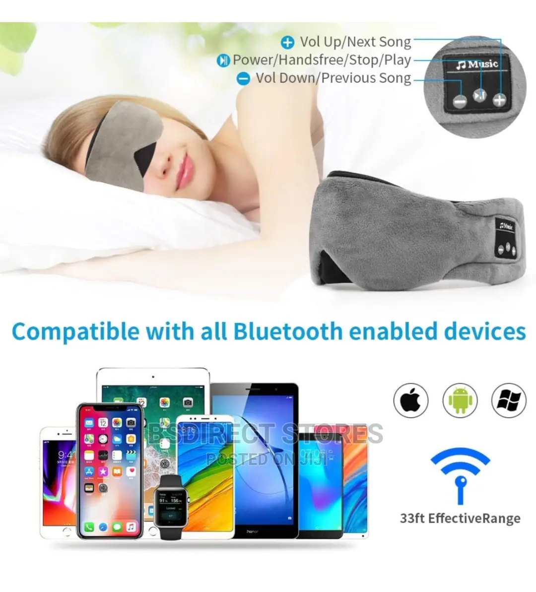 Wireless Sleep Musical Eye Mask Headphones USB Rechargeable