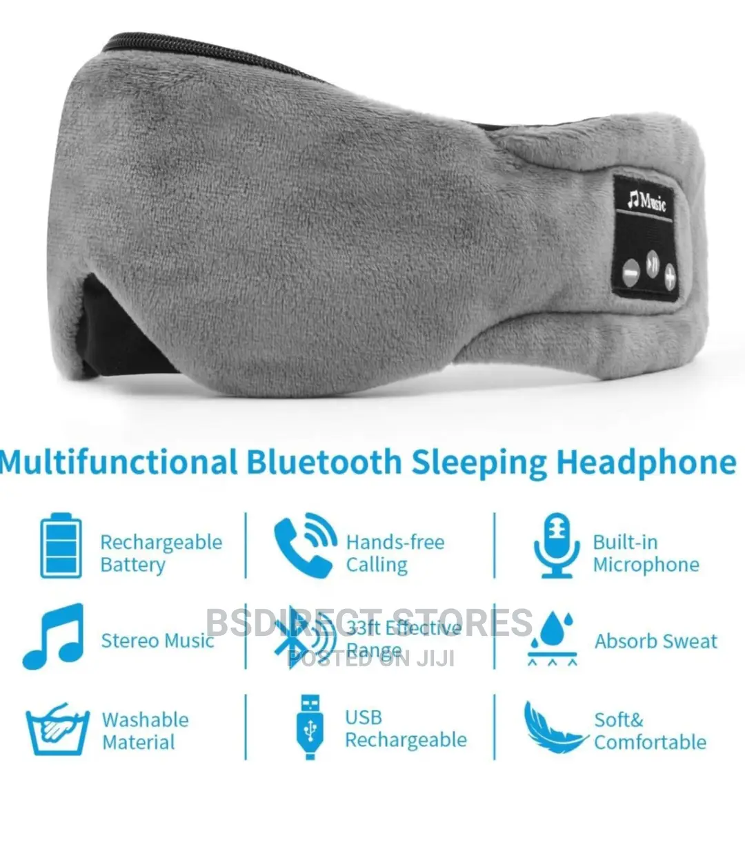 Wireless Sleep Musical Eye Mask Headphones USB Rechargeable