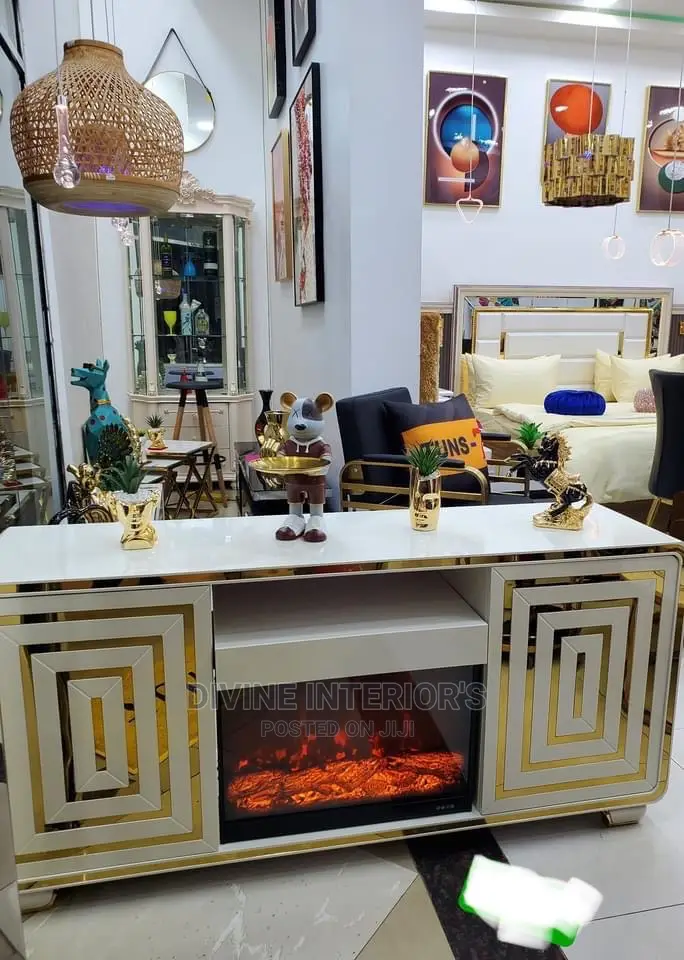Television Console Table With Flamed Lights