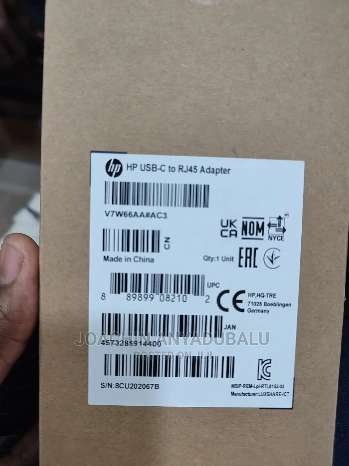 HP USB Type-C to RJ45 Network Ethernet Adapter 855474-001