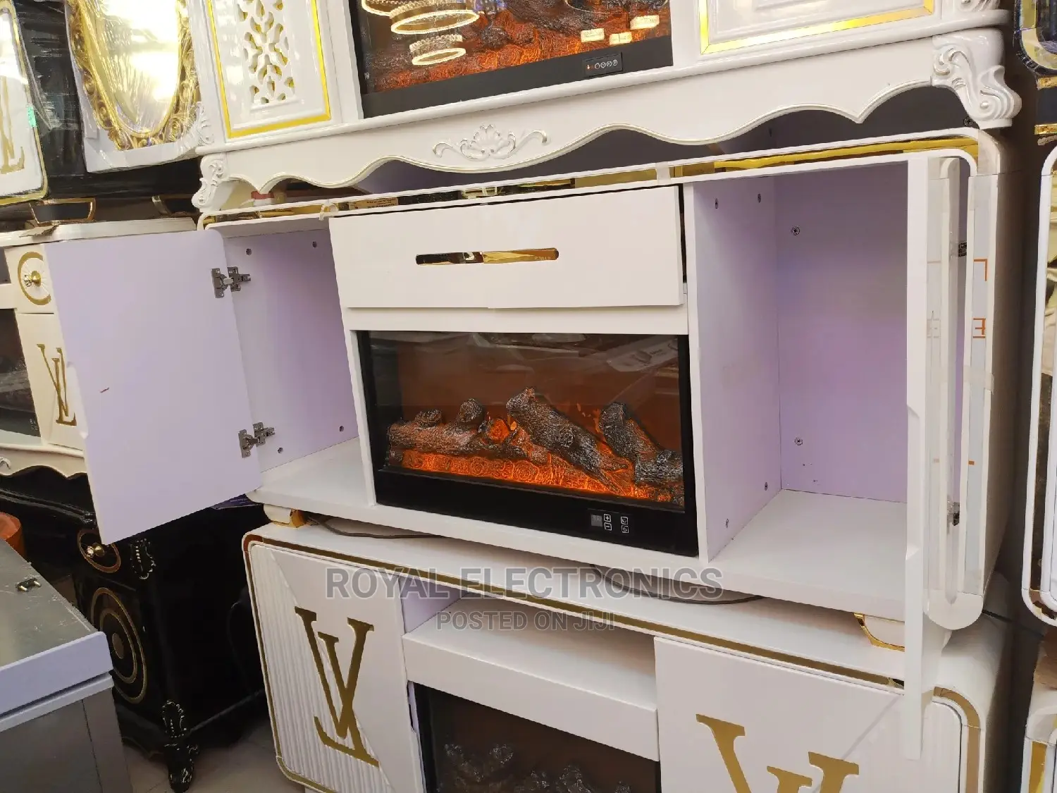 Durable Pure White Modern Firedisplay Tv Stand