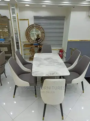 Luxury 6 Seater Marble Top Dining Table Set.