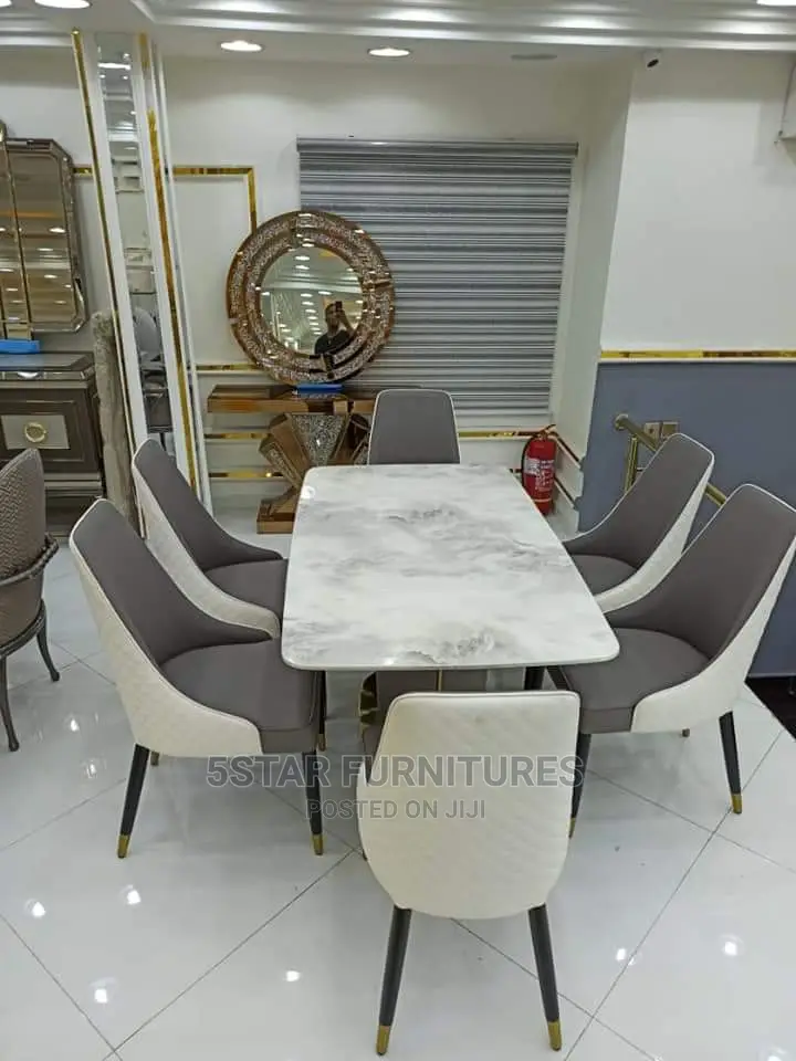 Luxury 6 Seater Marble Top Dining Table Set.