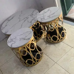 Center Table With 2 Side Stools, Marble Top