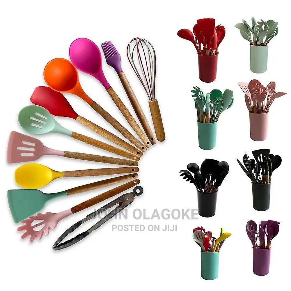 12 PCS Colorful Silicone Kitchen Cooking Utensils Set .