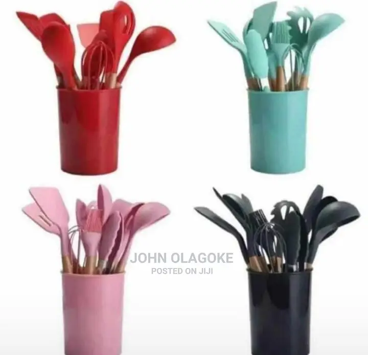 12 PCS Colorful Silicone Kitchen Cooking Utensils Set .