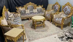 Luxury 7 Seater Living Room Fabric Royal Sofa Chair.