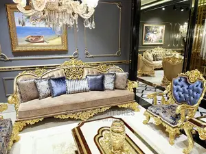 Luxury 7 Seater Living Room Fabric Royal Sofa Chair.