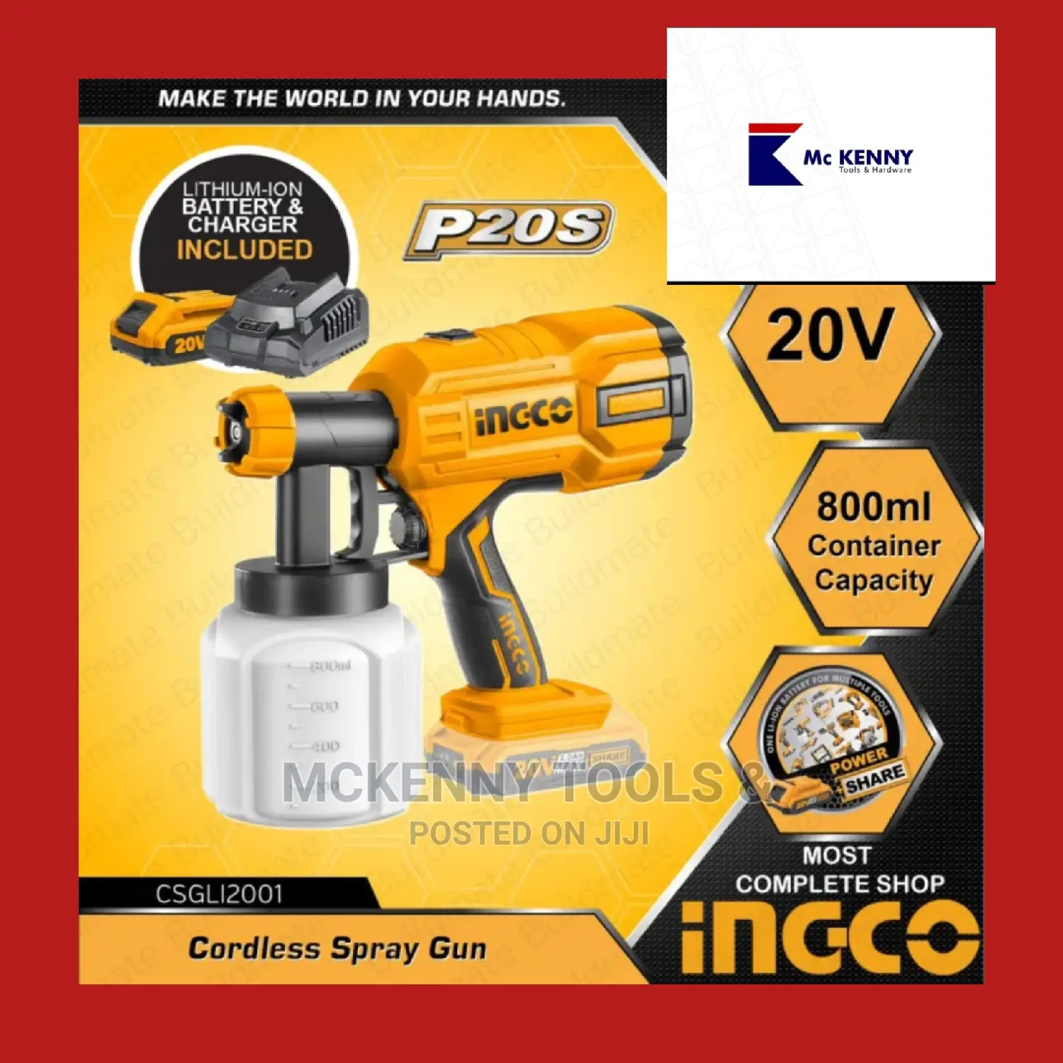 INGCO Cordless Paint Spray Gun Set Wireless 20V