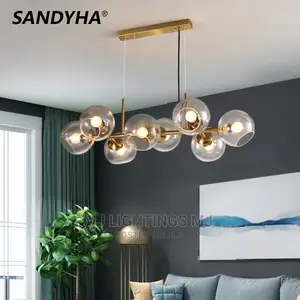 SANDYHA Nordic Modern LED Chandeliers Gold Black Glass Ball.
