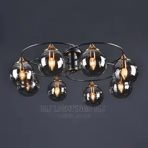 Modern Ceiling Lamp Smoky Gray Amber Glass Parlor Light