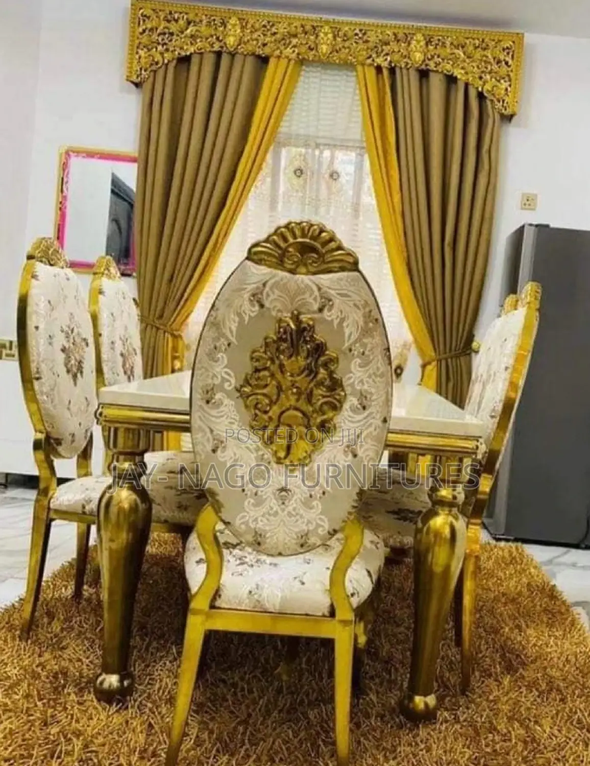 Golden Six Seater Marble Dining Set