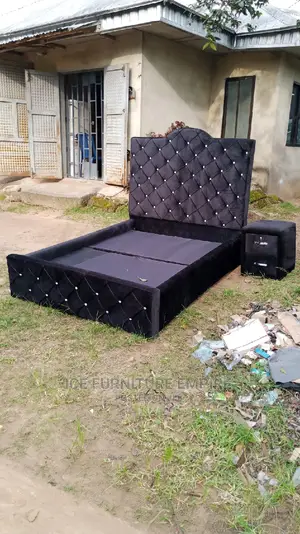 4by6 Black Fabric Bed Frame With Side Drawer