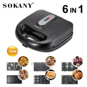 Sokany 6 in 1 Sandwich Maker + Grill + Toaster+Waffle Maker