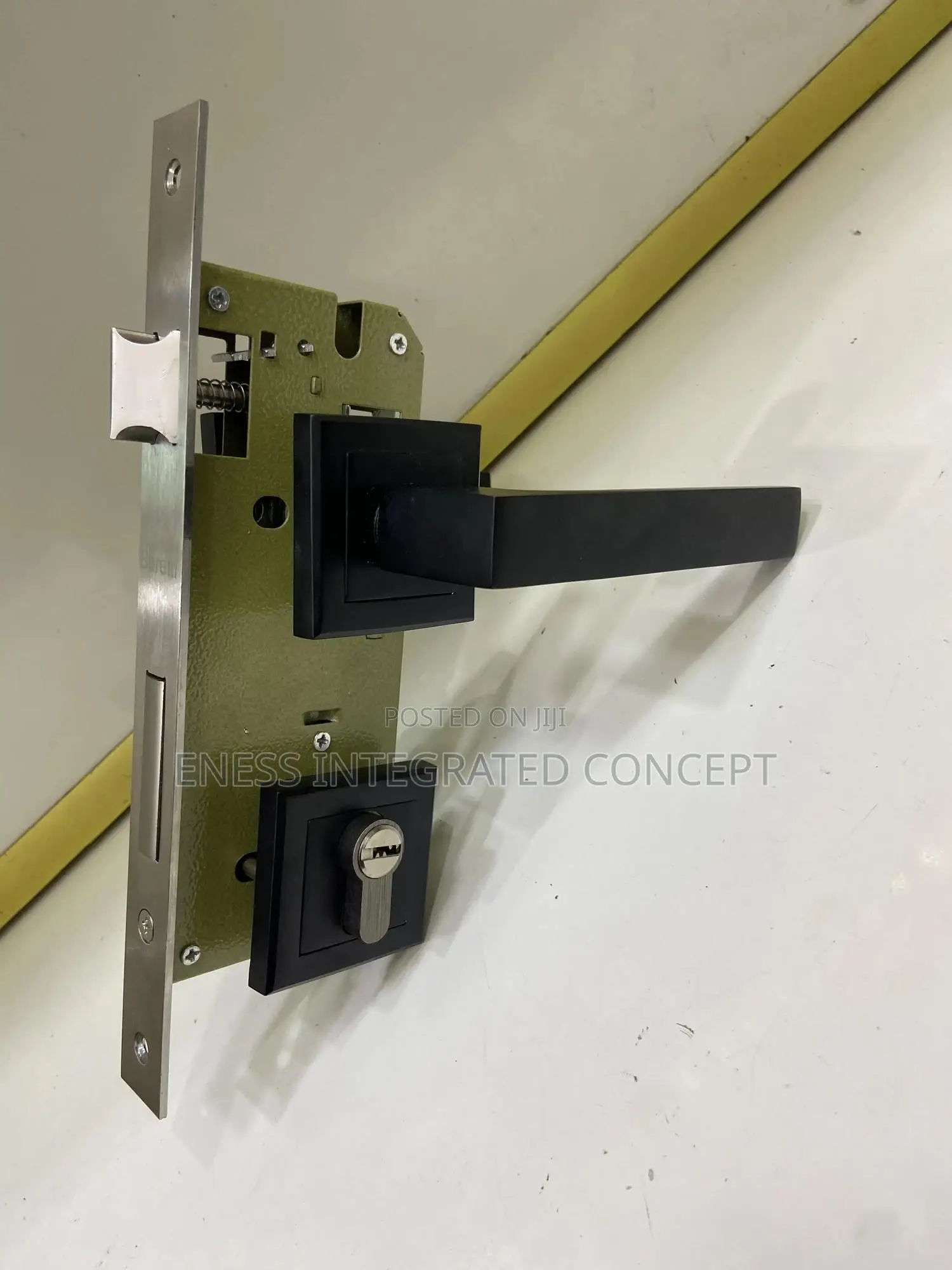 Squared Black Coated Door Lock Set