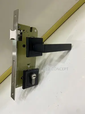 Squared Black Coated Door Lock Set