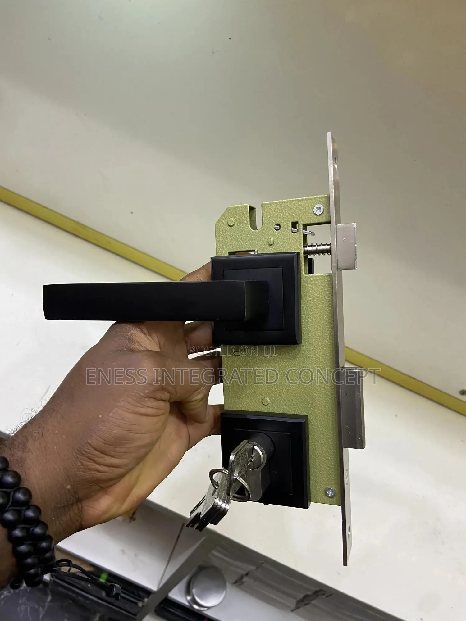Squared Black Coated Door Lock Set