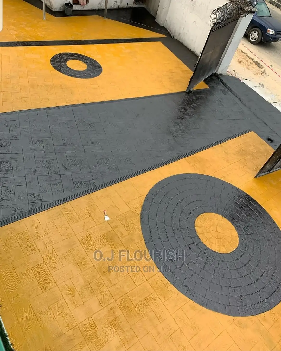 Yellow And Black Stamped Concrete