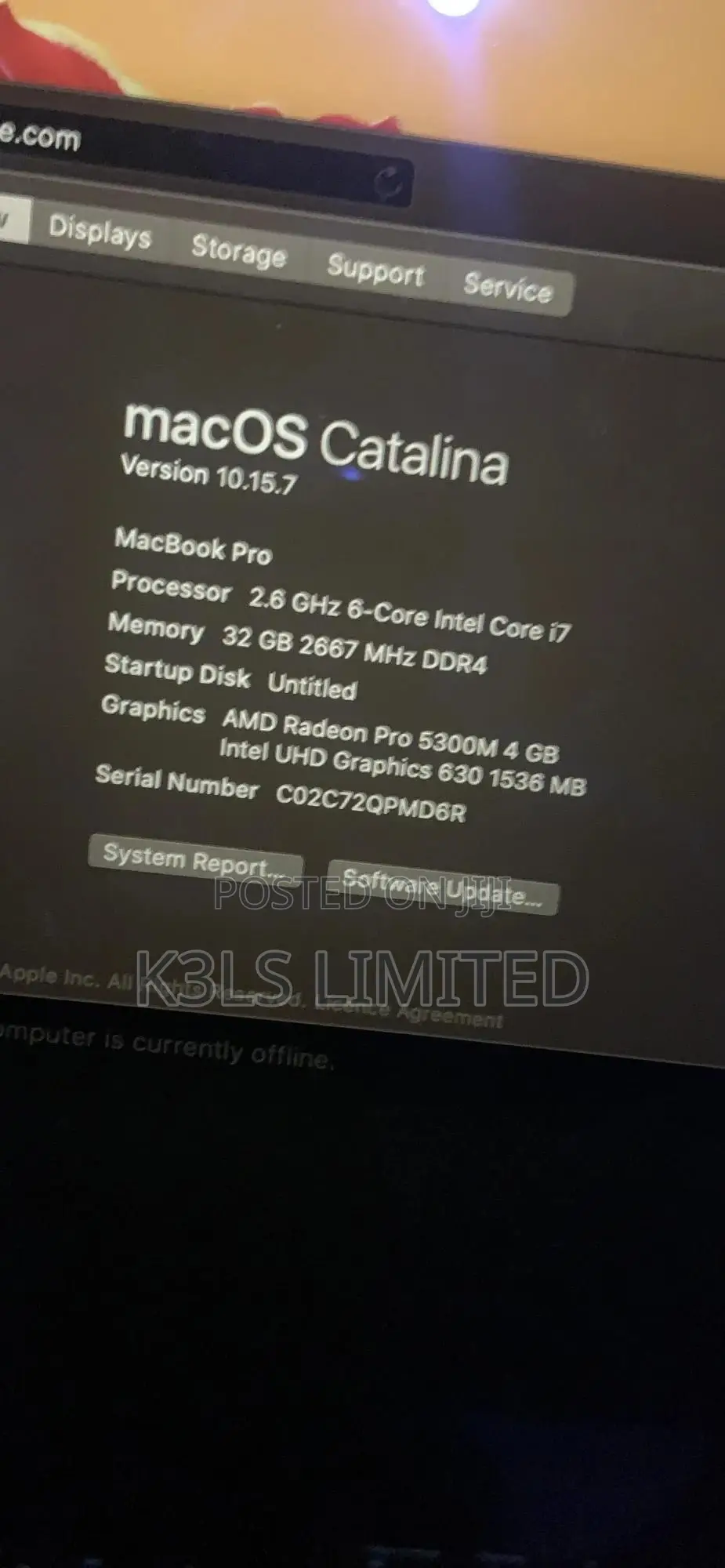 Laptop Apple MacBook Pro 2019 32GB Intel Core i7 SSD 512GB