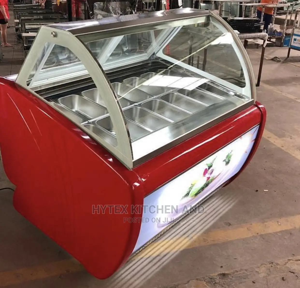 Red Ice Cream Display Chiller 12pan