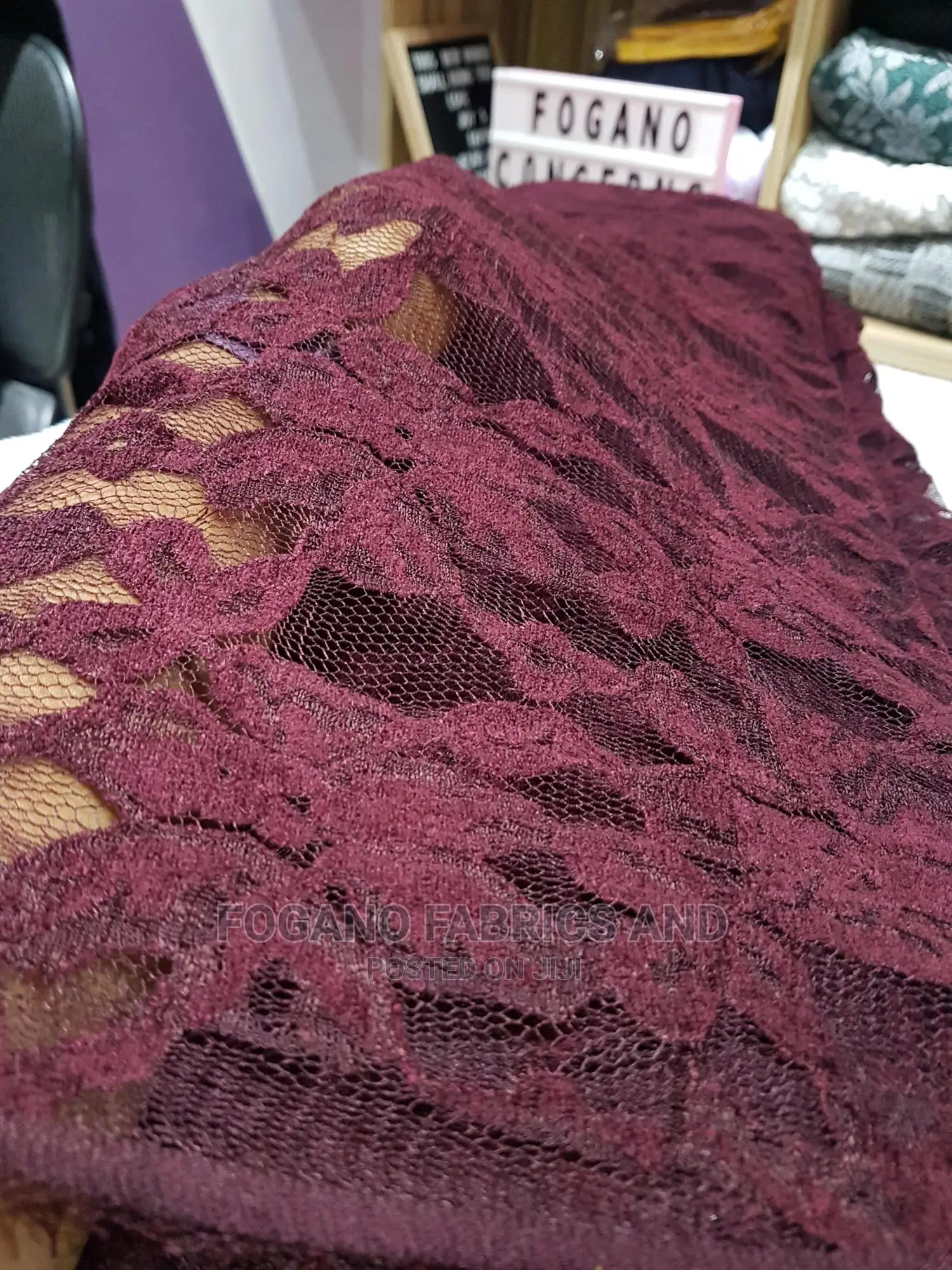 Wine Chantilly Lace Fabric