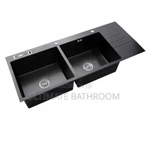 Black Double Bowl Sink With Tray