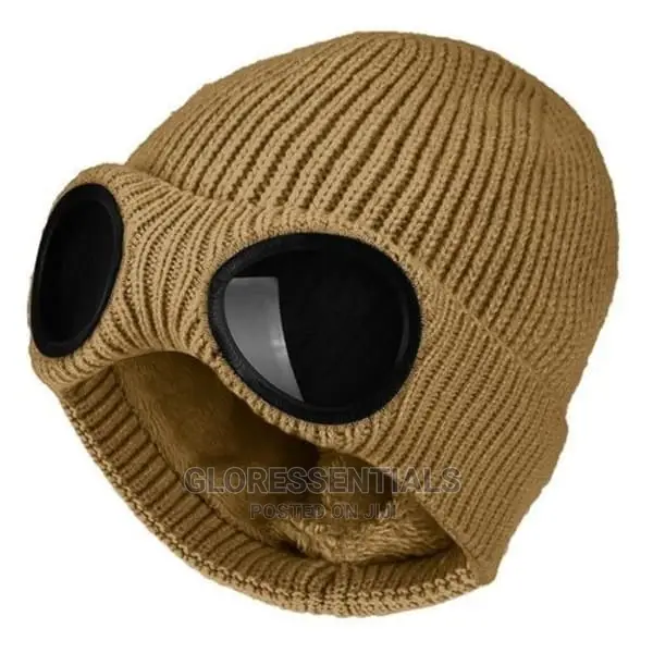 Unisex Winter Solid Casual Beanie Head Warmer With Glass