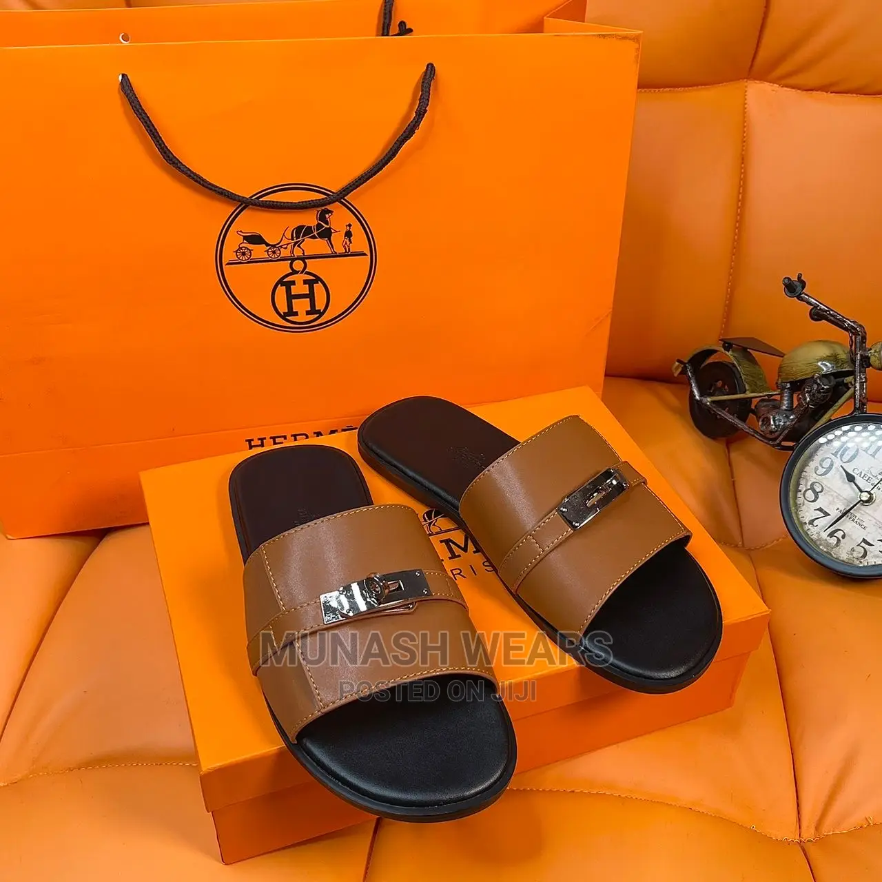 Original Hermes Leather Slipers