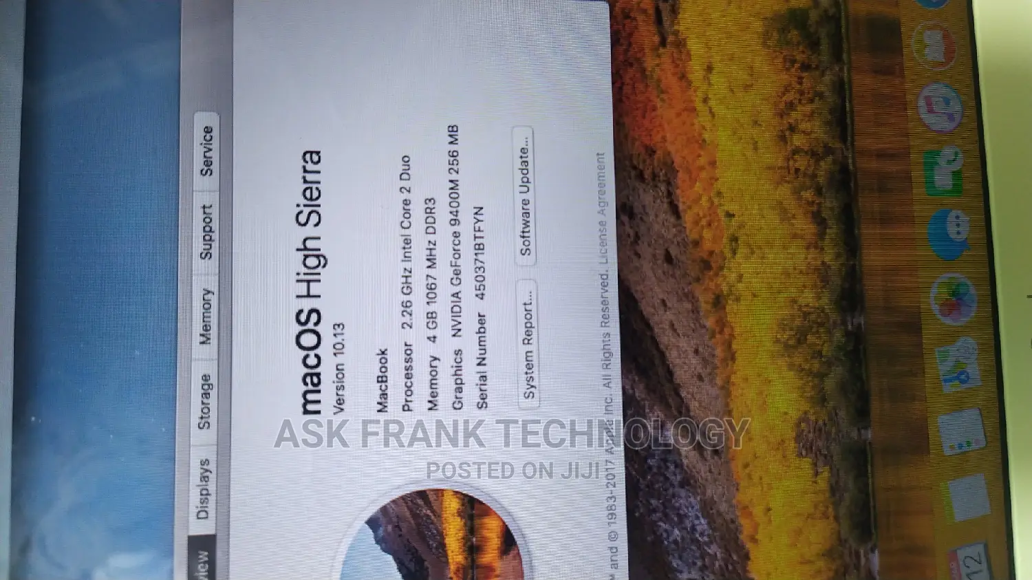 Laptop Apple MacBook 2009 4GB Intel Core 2 Duo HDD 250GB