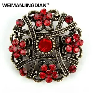 Vintage Gold Color Plated Crystal Rhinestones Flower Antique Brooch