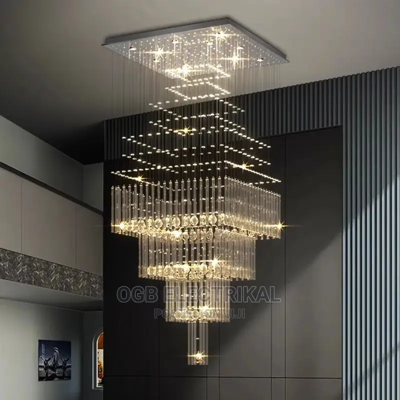 Luxury Villa Duplex Building Crystal Long Chandelier
